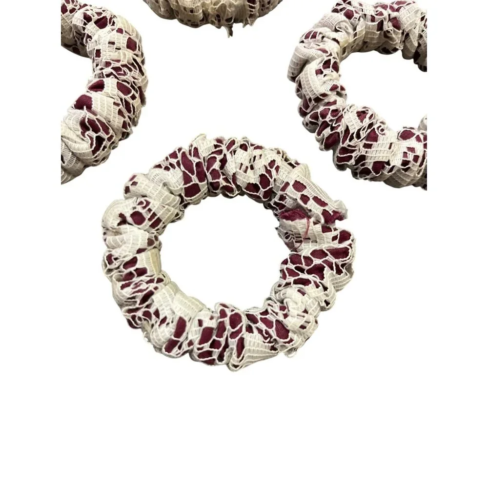 Vintage Lace Shower Curtain Rings Set of 12 Burgundy White Used Unique